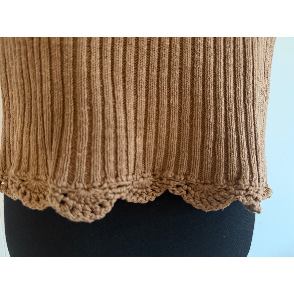 Vtg Handmade Medium Tan Brown Crochet Floral Vest Boho Chic Cottagecore 90s - Picture 10 of 10